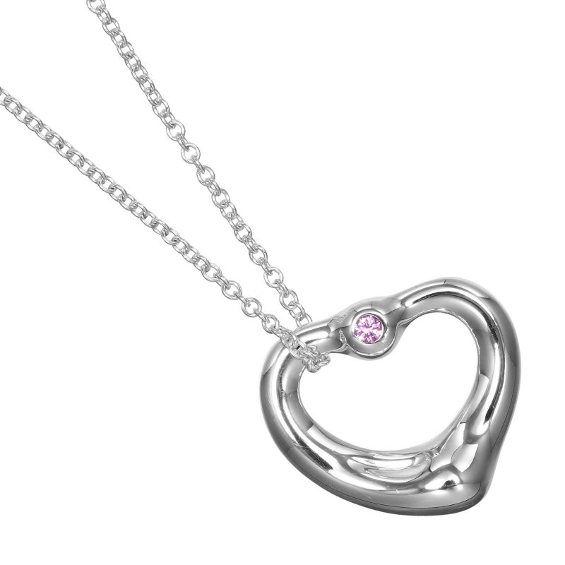 【日本直送】ティファニー TIFFANY&Co. オープンハート ネックレス シルバー925 ピンクサファイア 約3.64g【中古】Aランク - 項鍊 - 銀 銀色