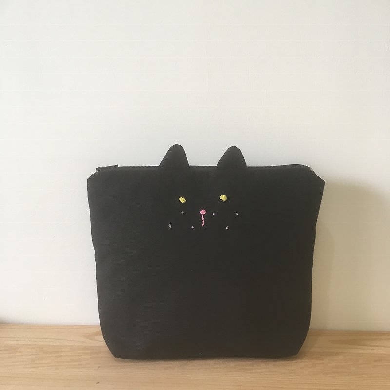 Cat cosmetic bag sundries bag - Toiletry Bags & Pouches - Cotton & Hemp Black