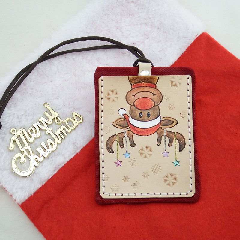 Christmas elk vegetable tanned leather double-layer ID card holder