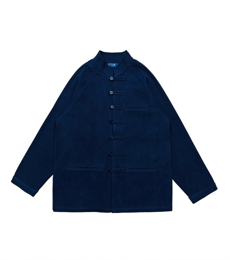 Chinese-style Tang suit jacket with plant-dyed indigo - Men's Coats & Jackets - Other Materials Blue