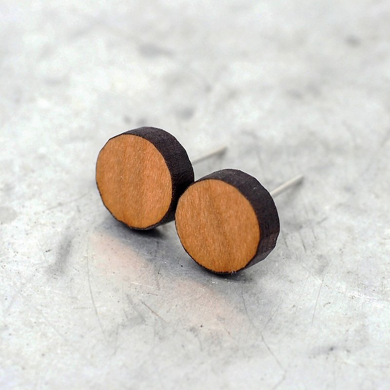 Natural Maple Wood Silver Stud Earrings, 9mm Round, Stainless Steel - Earrings & Clip-ons - Other Metals Brown