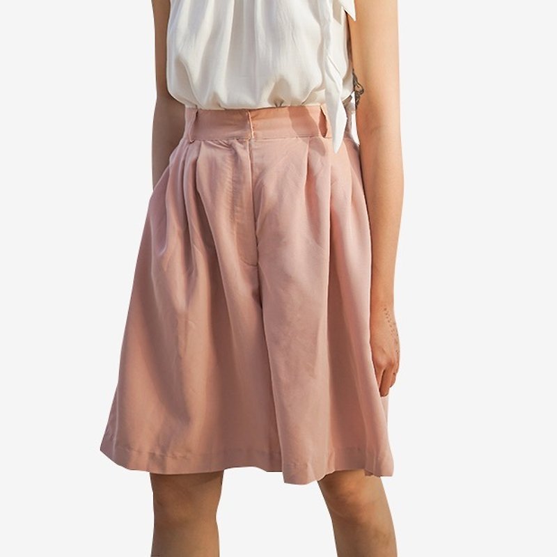 Pink high waist sand wash silk skirt pants shorts wide leg wide pants - Women's Shorts - Polyester Pink
