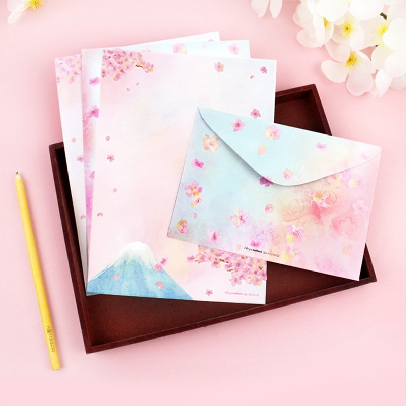 Chuyu 信套組/信封+信紙/手寫信箋-櫻の日 - 信封/信紙 - 紙 粉紅色