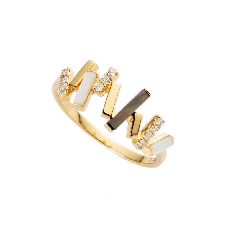 18K Black & White Mother-of-Pearl Piano Key Diamond Ring - General Rings - Precious Metals Gold
