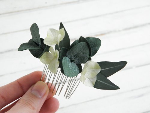 FloralAccessoriesUA Wedding flower hair comb Eucalyptus hair piece Flowers hair comb bride
