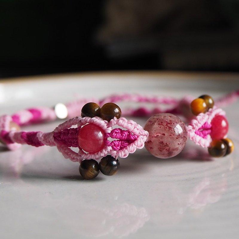 Macrame friendship bracelet Stone color Butterfly Collection - Bracelets - Stone Pink