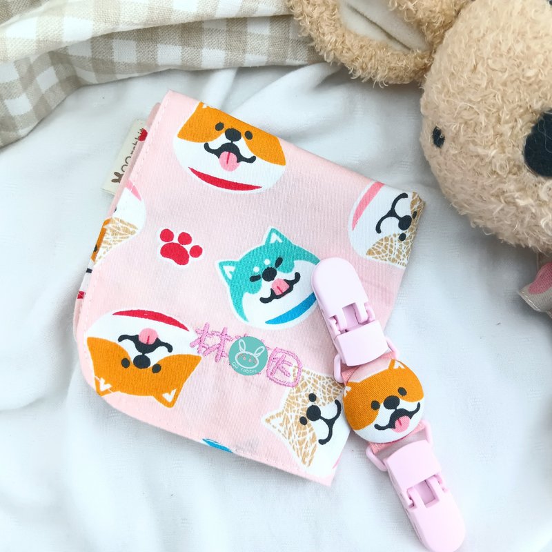 微笑柴犬。雙面純棉手帕 / 手帕夾  (可繡名字) - 口水肩/圍兜 - 棉．麻 粉紅色