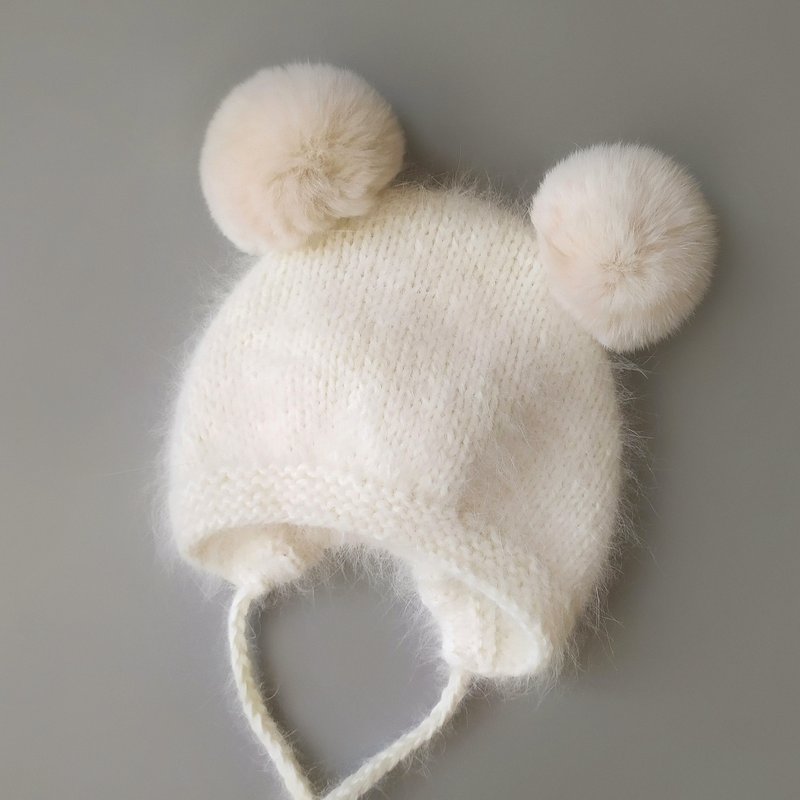 Angora baby hat pom pom Knitted baby hat, Newborn Baby