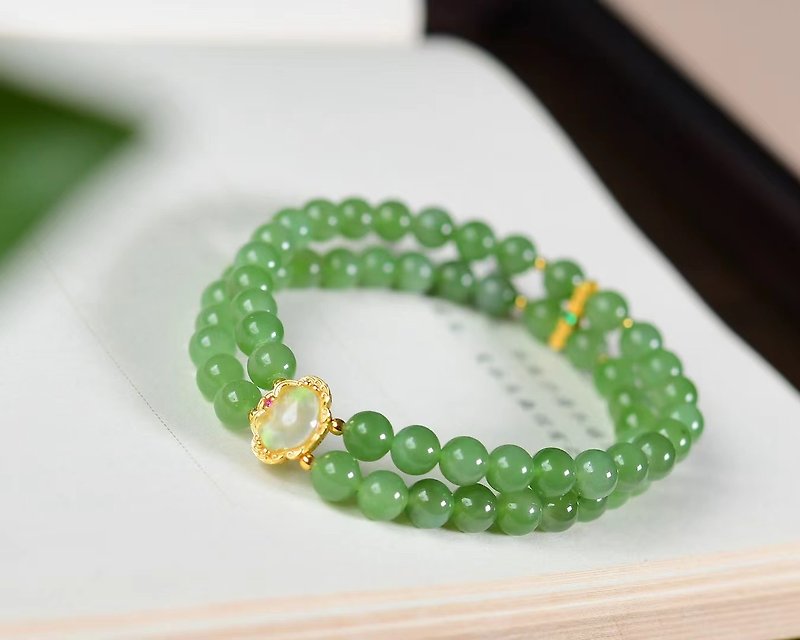 Jade apple green double row bracelet cures the whole summer without green, the fruit green is too beautiful and refreshing - สร้อยข้อมือ - คริสตัล 