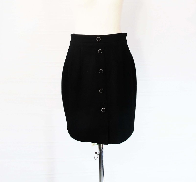 Wahr_ row buckle black skirt Skirt - กระโปรง - วัสดุอื่นๆ 