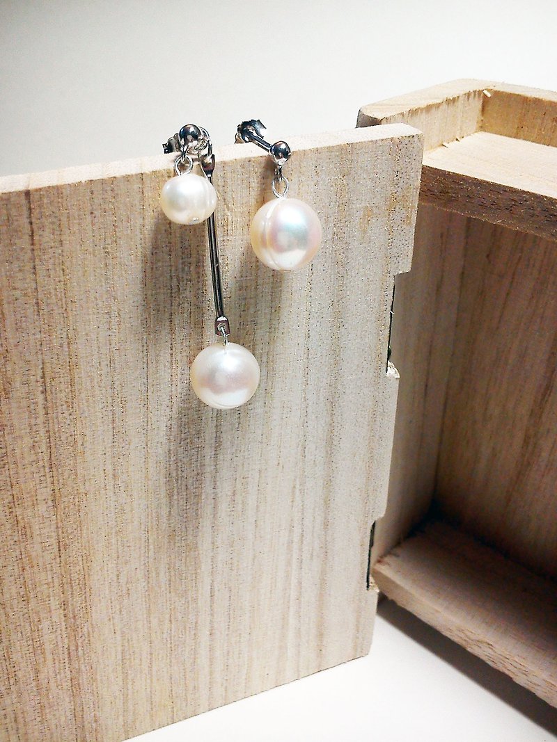 Detachable freshwater pearl own design_925 white fungus pin ear force_Long Vocation series - Earrings & Clip-ons - Other Metals Silver
