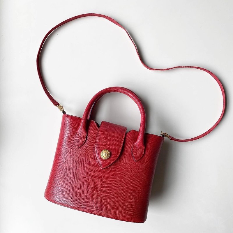 老骨頭 Didier Lamarthe紅色蜥蜴皮紋二用包S48 vintage - 側背包/斜背包 - 真皮 紅色