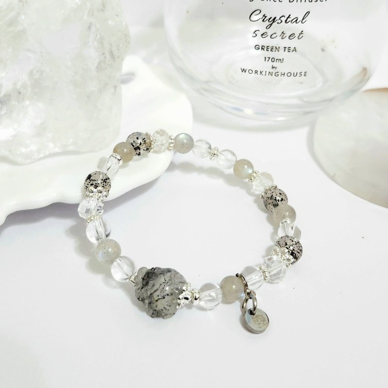 黑雲母龍龜設計手鍊/避邪擋煞、平衡情緒之搭配水晶 - 手鍊/手環 - 水晶 灰色