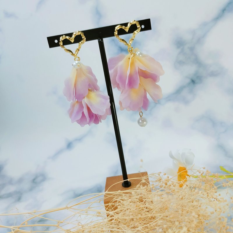 華麗紫色風暴浪漫紫藤花冷瓷土花時尚耳環 銀耳針 客製飾品 - 耳環/耳夾/耳骨夾 - 黏土 紫色