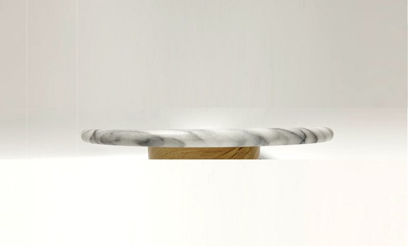 Marble Wood Base Round Tray/ Cake Stand/ Snack Tray/ Storage Rack - Plates & Trays - Stone White