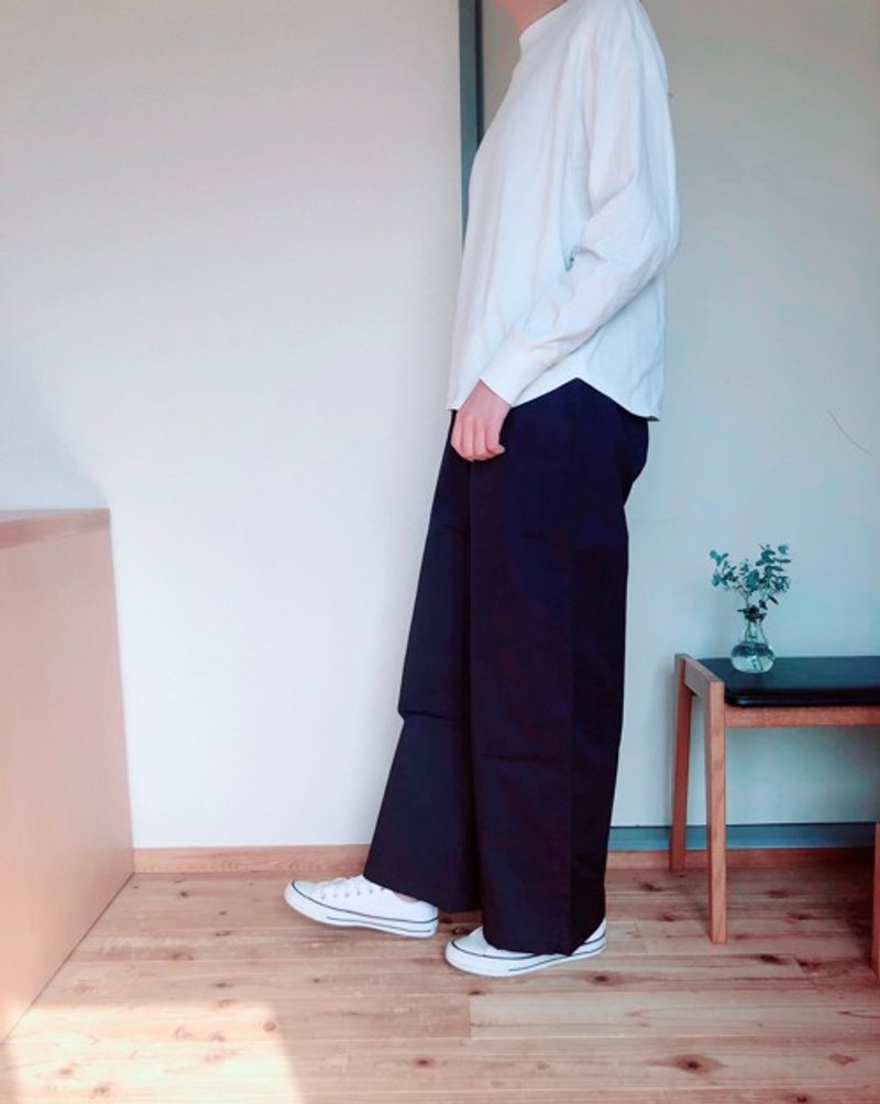Pinkoi 代購 - 棉質直筒寬褲 海軍藍 - 女長褲 - 棉．麻 