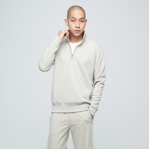 VOUX 抗菌立領拉鍊開襟長袖上衣(中性)-灰毛柳