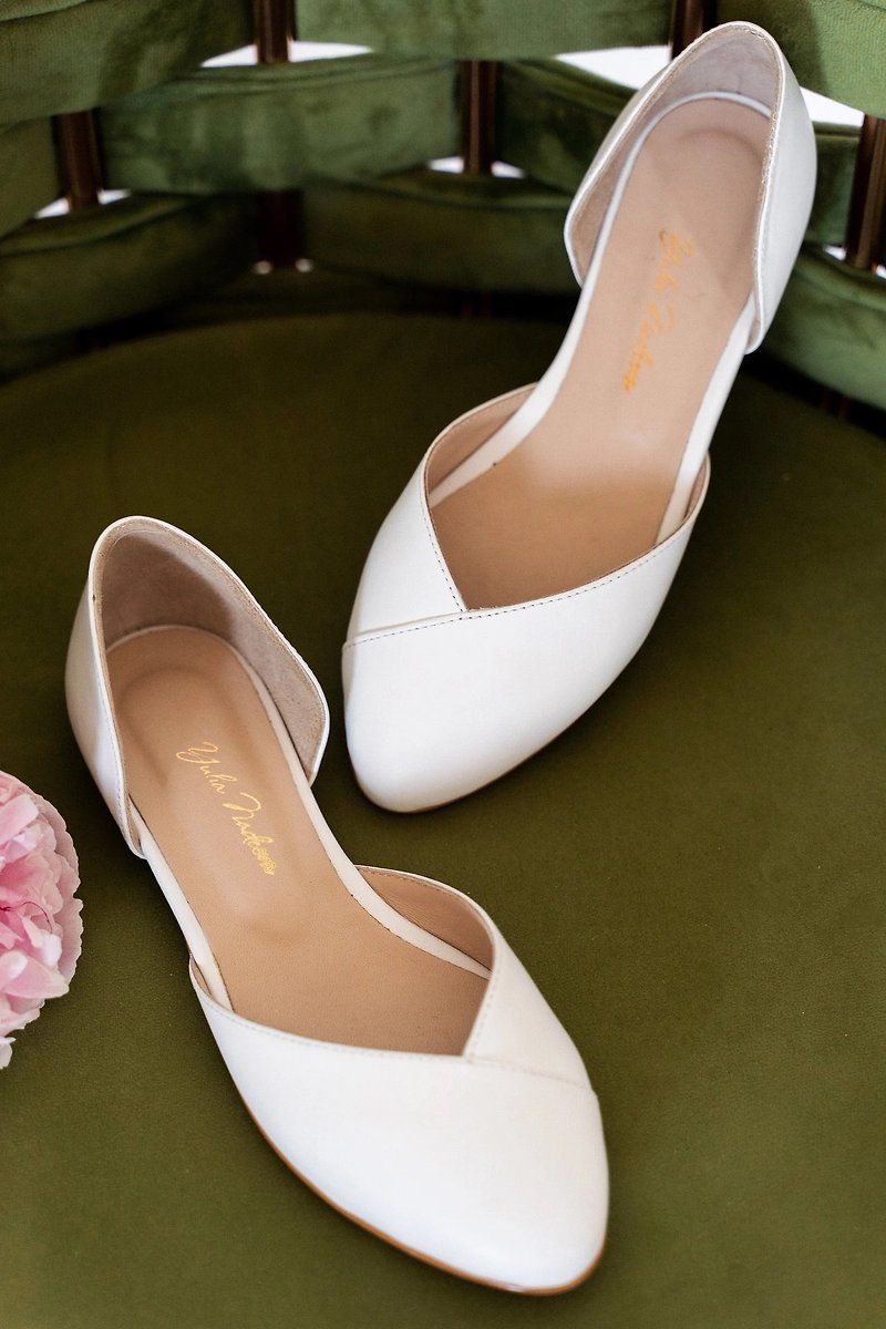 白色低結婚鞋新娘芭蕾平底鞋婚禮平底鞋 - 芭蕾舞鞋/平底鞋 - 其他材質 白色