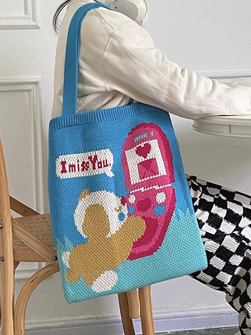 Telephone Puppy Thick Knitted Tote Bag Large Capacity - Messenger Bags & Sling Bags - Other Materials Multicolor