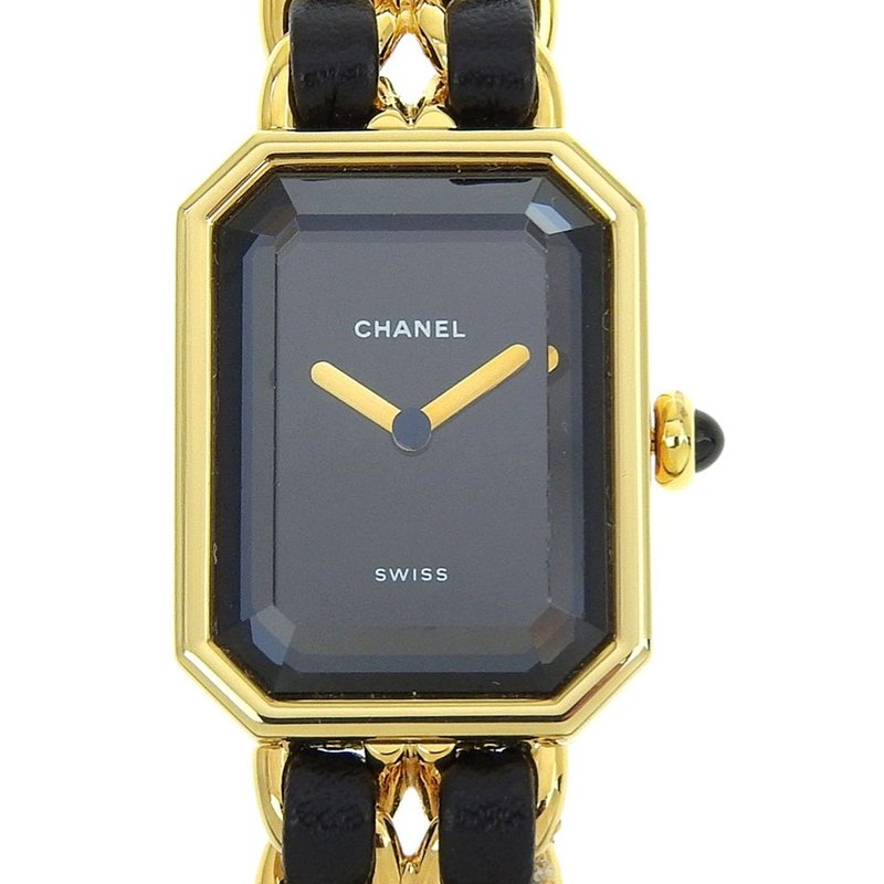 【日本直送】シャネル CHANEL プルミエールS 腕時計 H0001 金メッキ×レザー クオーツ アナログ表示 黒文字盤 レディース【中古】 - 女錶 - 其他金屬 黑色