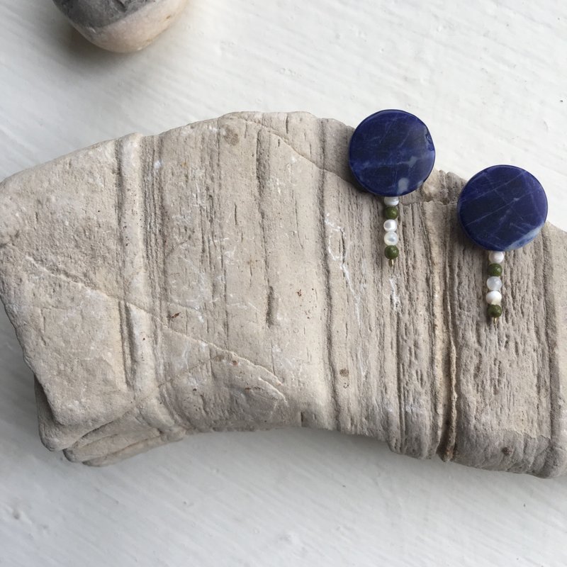 Dark Blue Bubble Natural Stone Earrings-925 Silver Earrings - Earrings & Clip-ons - Other Materials 