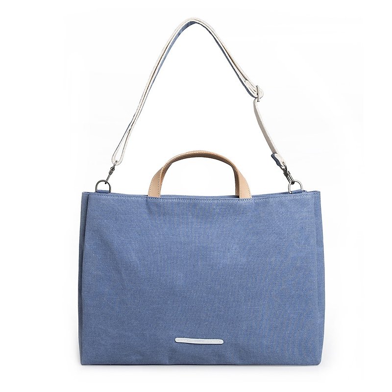RAWROW | Simple series - Detachable straps with three business bags (portable / shoulder / back) - denim blue-RCR220BL - กระเป๋าแมสเซนเจอร์ - เส้นใยสังเคราะห์ สีน้ำเงิน