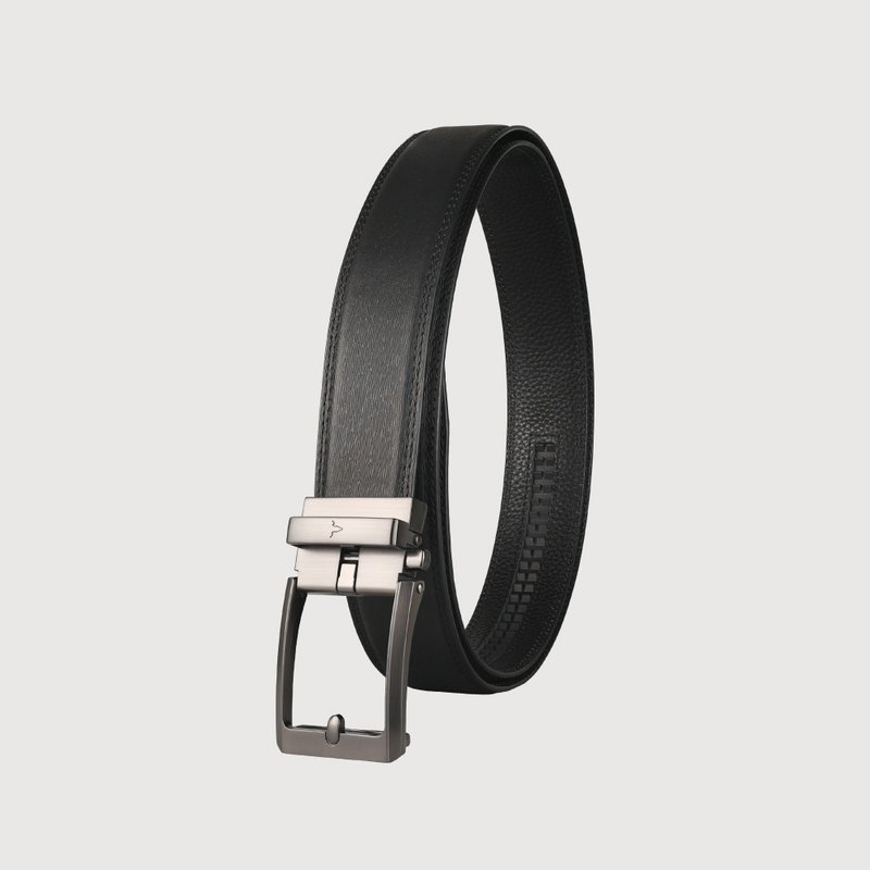 【無料アップグレードギフト包装】ビジネスエリート スクエアくり抜きオートロックベルト-ガンメタル/VA019 - ベルト - 革 ブラック