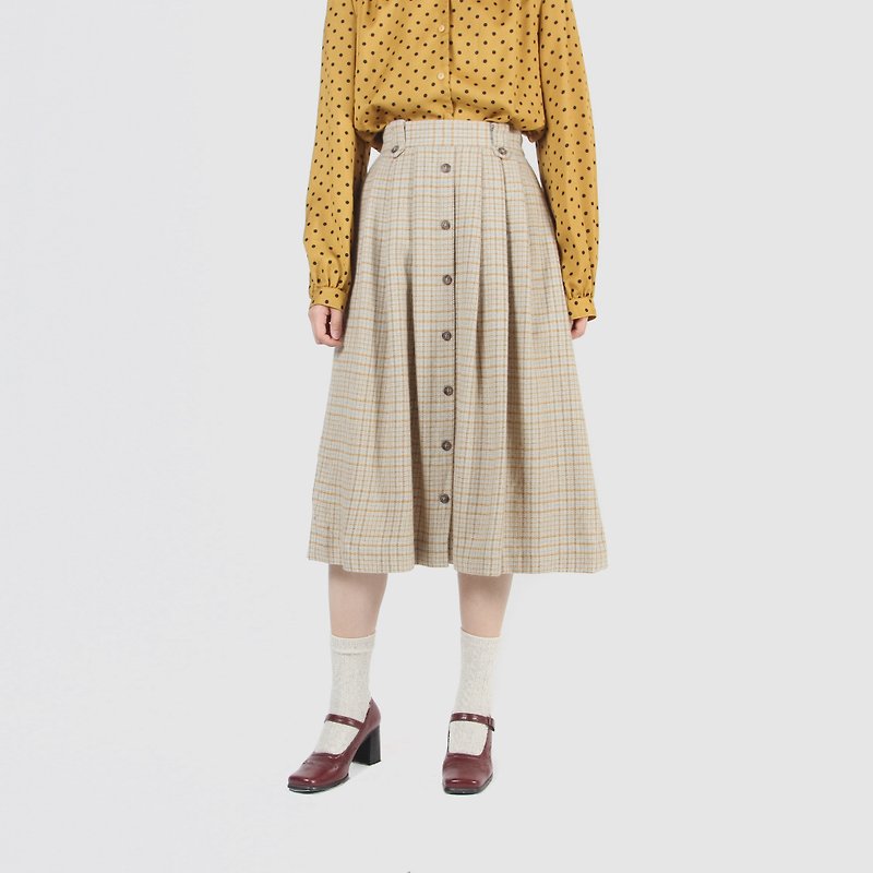 [Egg plant ancient] Qiao Chou wild plaid wool vintage dress - Skirts - Wool 