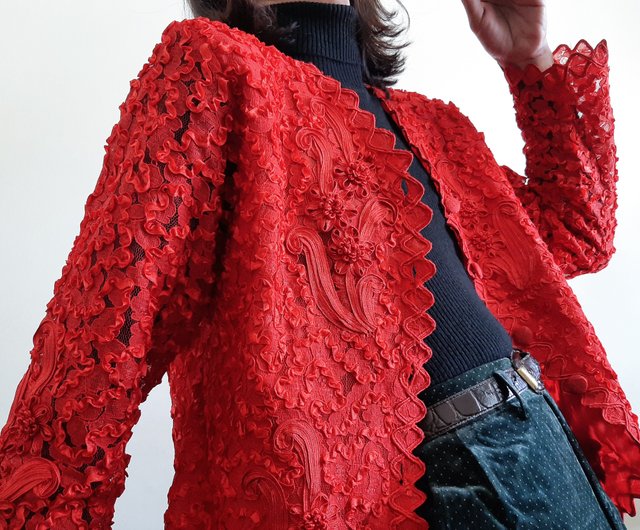 Red hot sale lace jacket