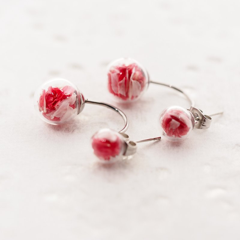OMYWAY Handmade Dried Flower - Double Sided Glass Ball 0.8cm + 1.1cm - Earrings & Clip-ons - Glass Red