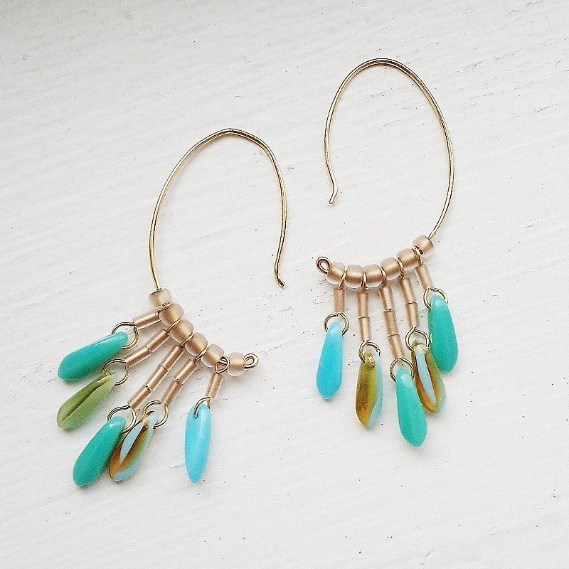 momolico tassel earrings turquoise ethnic wind - ต่างหู - วัสดุอื่นๆ สึชมพู