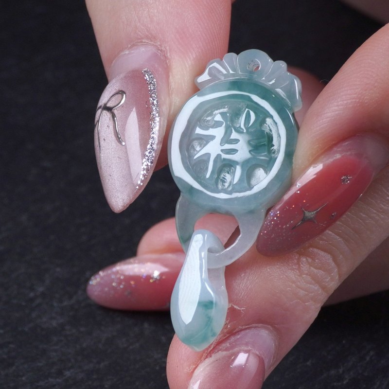 冰種飄藍花翡翠吉祥項鍊 | 天然緬甸玉A貨翡翠 | 送禮 - 項鍊 - 玉石 多色
