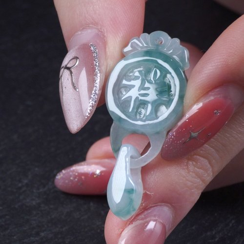 瓔珞翡翠 冰種飄藍花翡翠吉祥項鍊 | 天然緬甸玉A貨翡翠 | 送禮