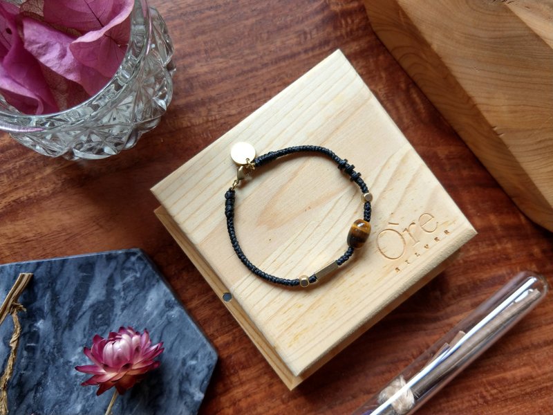 Stone Jewelry Wax Wire Braided Bracelet Tiger Eye Stone Bronze 48 with Brand Wooden Box - สร้อยข้อมือ - คริสตัล สีนำ้ตาล