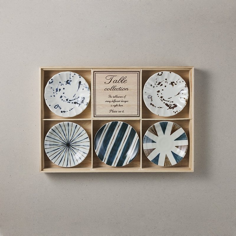 有種創意 - 日本美濃燒 - 釉彩墨紋小盤禮盒組(5件式) - 盤子/餐盤/盤架 - 瓷 多色