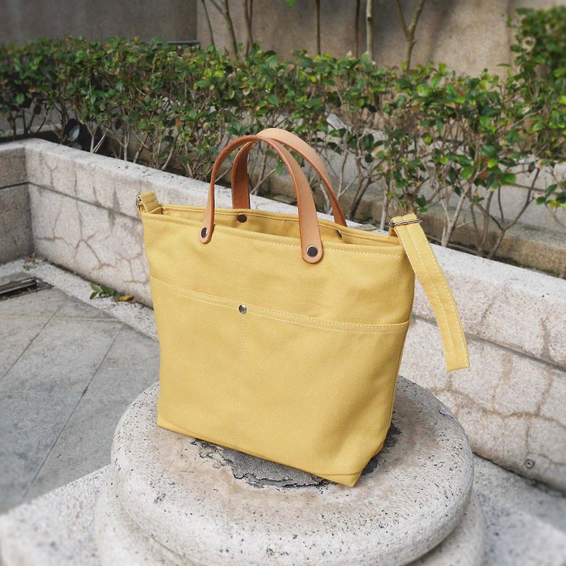 Multifunctional pastel portable cross-body canvas bag M - Messenger Bags & Sling Bags - Cotton & Hemp Yellow