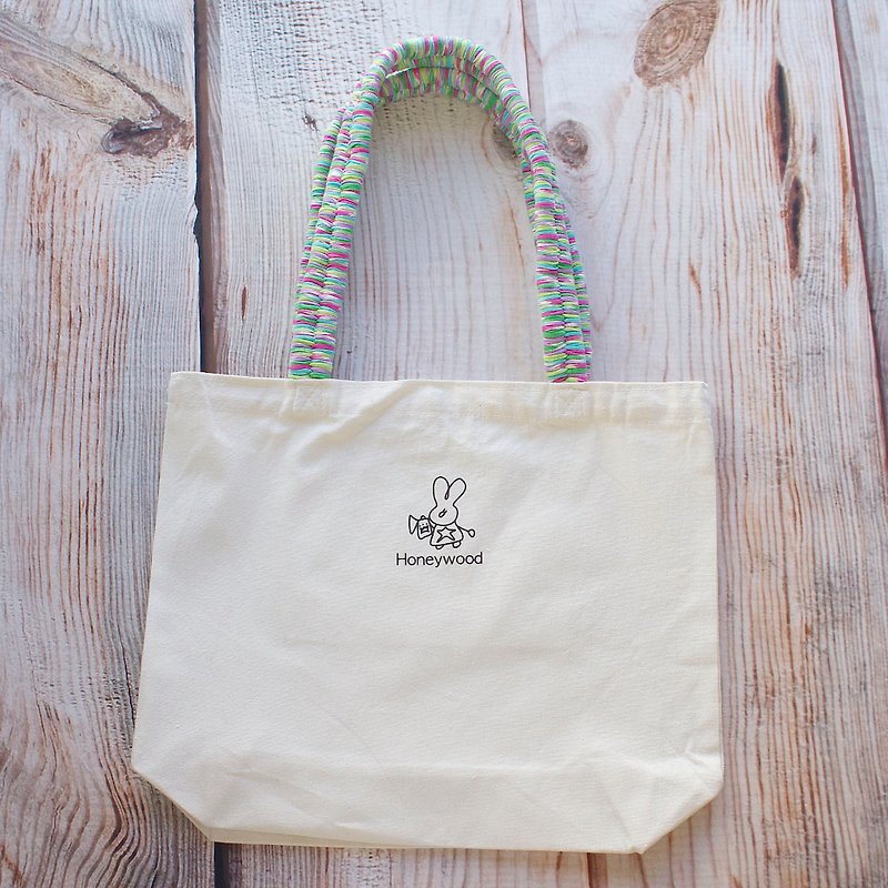 Hand-knit shoulder strap canvas bag / coin purse color - กระเป๋าแมสเซนเจอร์ - ผ้าฝ้าย/ผ้าลินิน สีเขียว