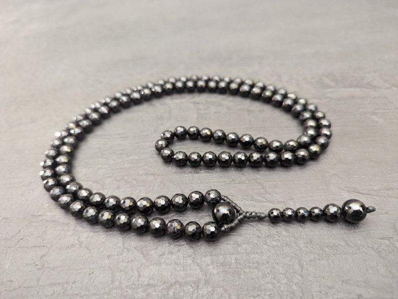 Natural Black Tourmaline Shorl Mala Prayer Rosary Necklace 108 Beads - Necklaces - Gemstone Black