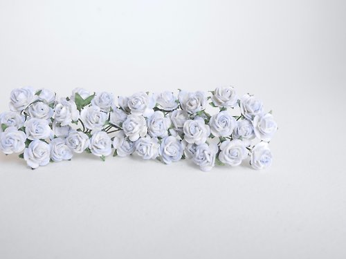 makemefrompaper Paper Flower, DIY 100 pieces mulberry rose size 0.8 cm., pale blue brush color.