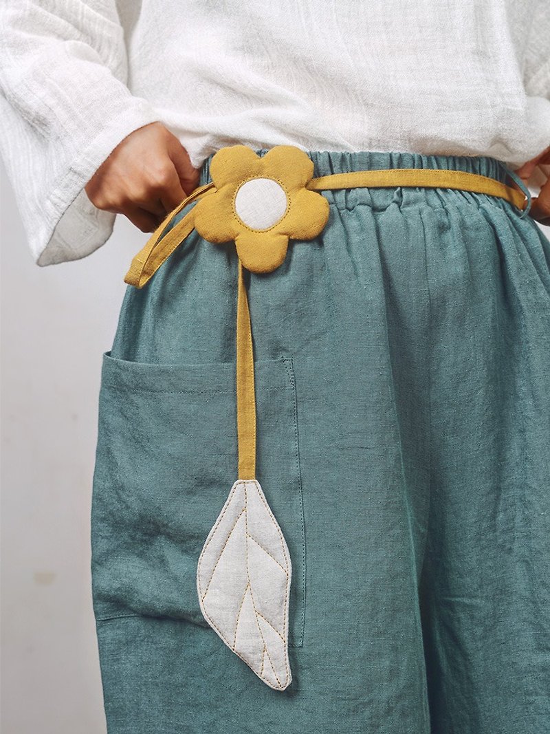 X linen flower belt thin belt women's decorative belt casual all-match - Belts - Linen Orange