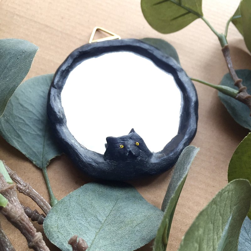 黑蝙蝠貓小圓鏡 - 擺飾/家飾品 - 陶 黑色