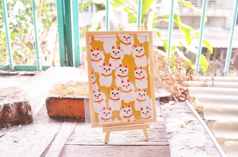 Small Japanese Landscape-Lucky Cat Fabric Postcard - การ์ด/โปสการ์ด - ผ้าฝ้าย/ผ้าลินิน 