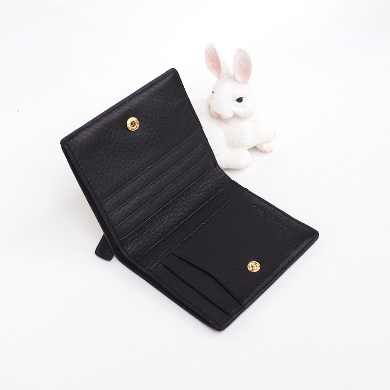 Hannah (Black) : Small leather short wallet, folded wallet - Wallets - Genuine Leather Black