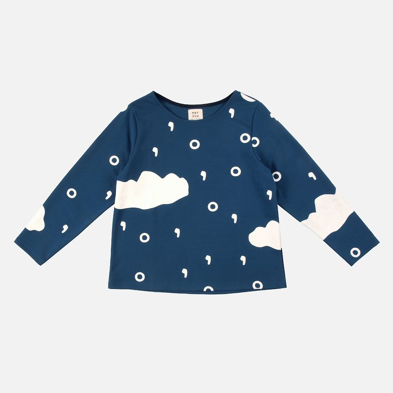 [HEYSUN] comma point punctuation cloud rain long-sleeved shirt - blue - เสื้อยืดผู้หญิง - ผ้าฝ้าย/ผ้าลินิน สีน้ำเงิน