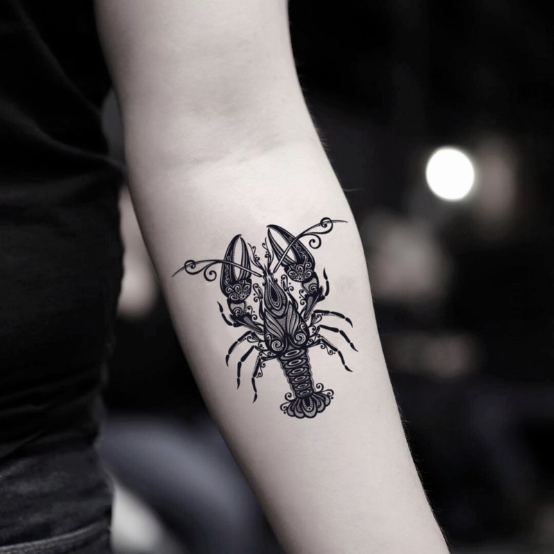 OhMyTat 龍蝦 Lobster 刺青圖案紋身貼紙 (2 張) - 紋身貼紙/刺青貼紙 - 紙 黑色