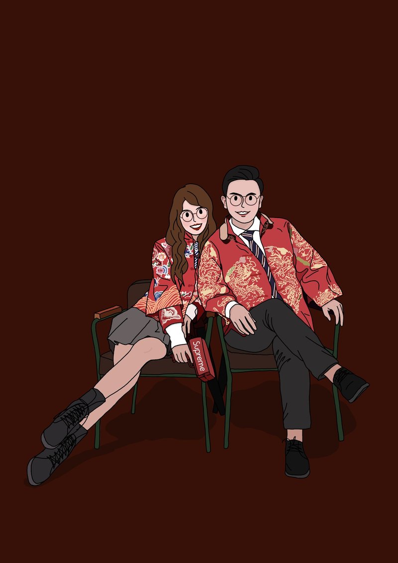 客製化插畫卡通 人像畫 情侶 全家福 紀念母親節母親節畢業禮物 - 似顏繪/人像畫 - 其他材質 多色