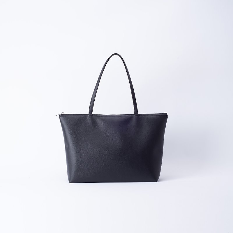 Plain leather large shoulder tote bag versatile black - กระเป๋าแมสเซนเจอร์ - หนังเทียม สีดำ