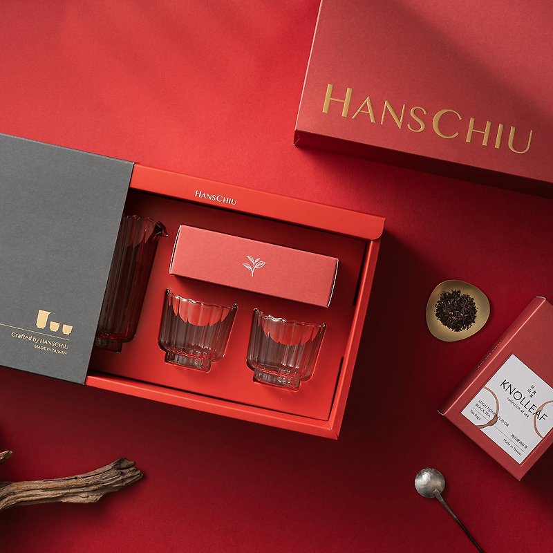 [Mid-Autumn Festival Gift Box] Good Luck Blessings/Glass Tea Set & Tea Bag Honey Fragrance Black Tea Wedding Gift - ชา - แก้ว สีแดง