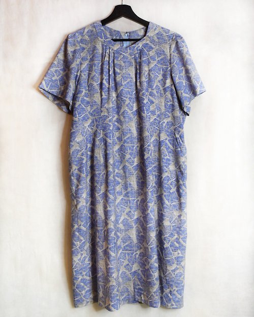 老爺夫人 Vintage 淺紫藍樹枝紋洋裝