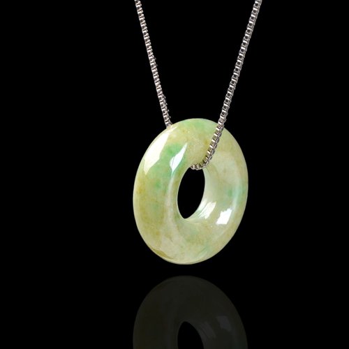 瓔珞珠寶盒 E.L.Jewelry Box 【願‧平安】黃翡飄綠花翡翠甜甜圈項鍊 |天然緬甸玉翡翠A貨|送禮
